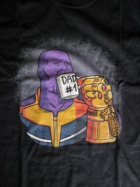 Graphic Black Short Sleeve Tee with Purple & Gold Comic Print